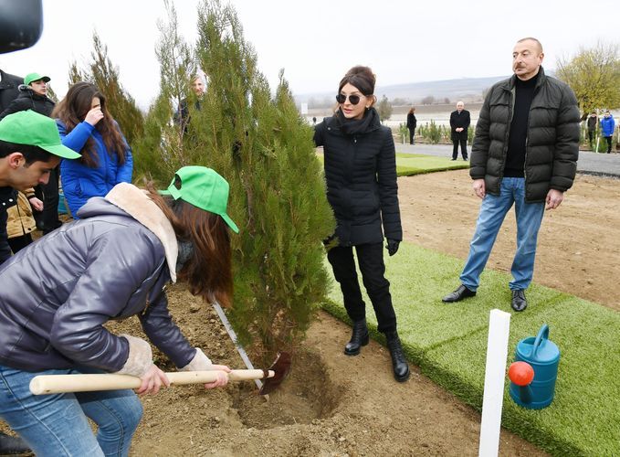 Президент Ильхам Алиев и первая леди Мехрибан Алиева приняли участие в акции по посадке деревьев в Шамахы - ОБНОВЛЕНО - ФОТО