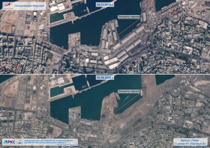 «Роскосмос» показал снимки порта Бейрута из космоса до и после взрыва