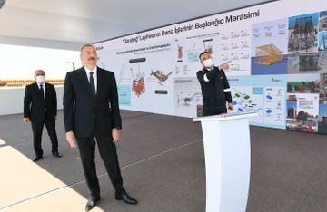 Prezident İlham Əliyev “Qarabağ” yatağının dayaq blokunun dənizə yola salınması mərasimində iştirak edib - YENİLƏNİB