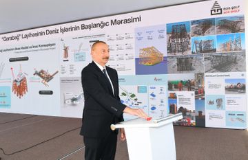 Prezident İlham Əliyev “Qarabağ” yatağının dayaq blokunun dənizə yola salınması mərasimində iştirak edib - YENİLƏNİB