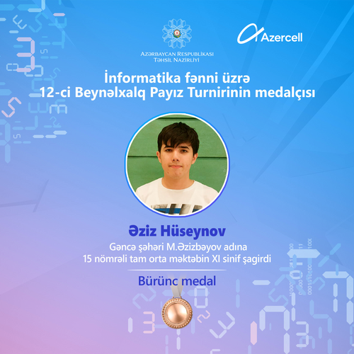 Ganja teenager won a bronze medal at the International Olympiad in Informatics