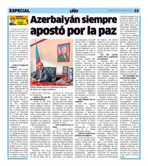 Peru mətbuatı Ermənistanın Azərbaycana qarşı təcavüzünün tarixi və atəşkəs bəyanatı barədə yazıb
