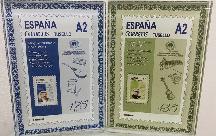 В Испании выпущены почтовые марки по случаю 175-летия Абая Кунанбаева и 135-летия Узеира Гаджибекова - ФОТО