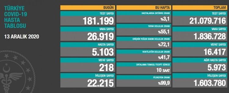 Türkiyədə COVID-19-dan son sutkada 218 nəfər dünyasını dəyişib