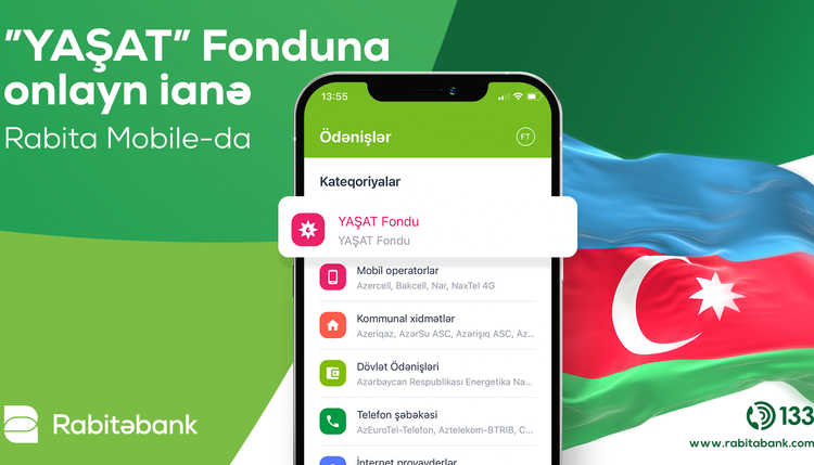 "Rabitəbank"ın mobil tətbiqində "YAŞAT" Fonduna dəstək funksiyası aktivləşdirilib