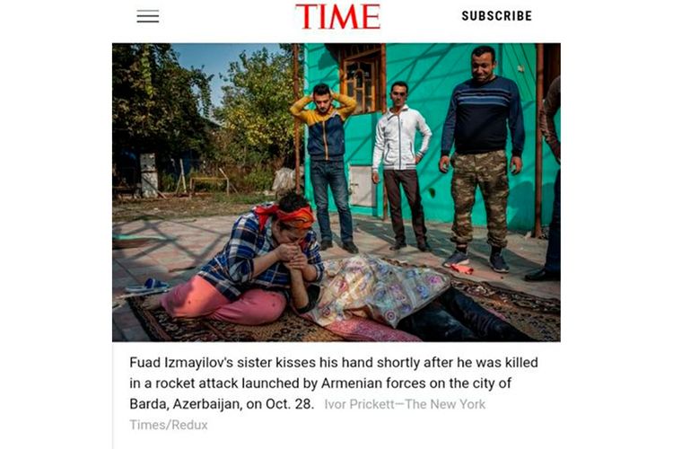 Ermənilərin Bərdəyə atdığı raket nəticəsində həlak olanların fotosu  "TIME" jurnalının 2020-ci il üzrə "İlin 100 fotosu"na daxil edilib