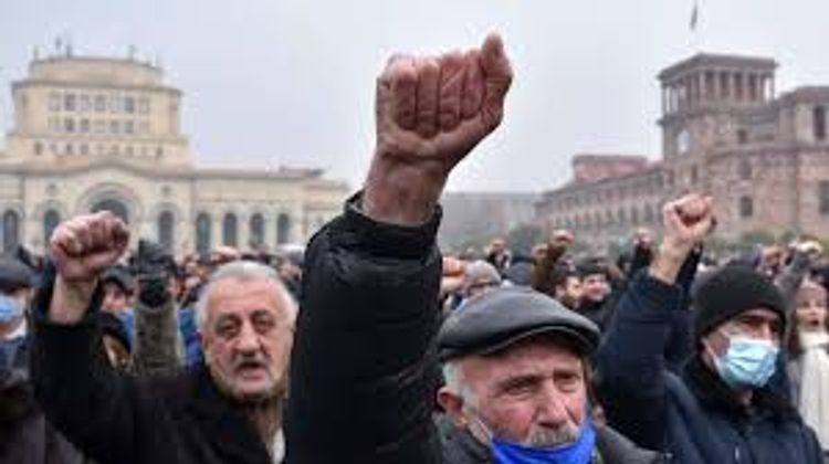Protesters, requiring Pashinyan
