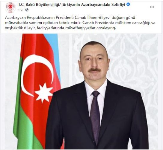 Turkish Embassy in Baku makes Facebook post on President Ilham Aliyev's birthday