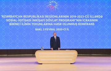 Prezident İlham Əliyev regionların 2019-2023-cü illərdə sosial-iqtisadi inkişafı Dövlət Proqramının icrasının I ilinin yekunlarına həsr olunan konfransda iştirak edib - YENİLƏNİB-1