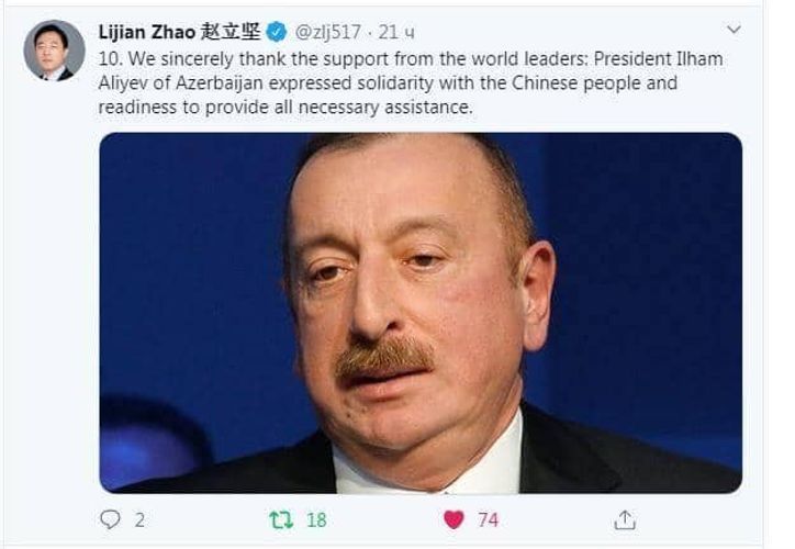 Chinese Foreign Ministry expresses gratitude to Azerbaijani President Ilham Aliyev