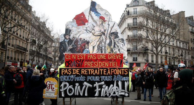 Protests against pension reform continue as Yellow Vests and trade unions hit Paris streets