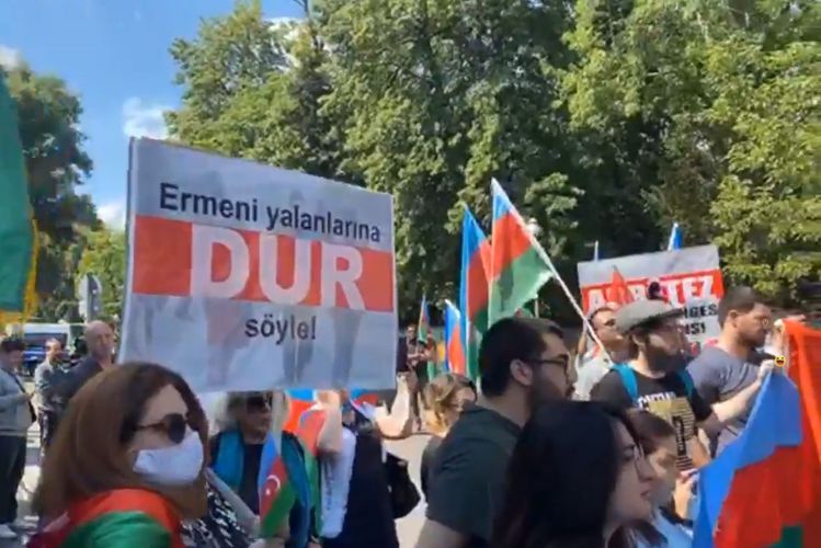 Protest rally being held in front of Armenian Embassy in Berlin