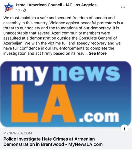 Largest Israeli-American organization condemns the violence against Azerbaijani community members in Los Angeles