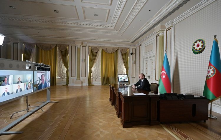 Video conference between President Ilham Aliyev, vice-president and other representatives of Microsoft held