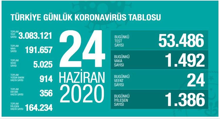 Türkiyədə koronavirusdan daha 24 nəfər ölüb