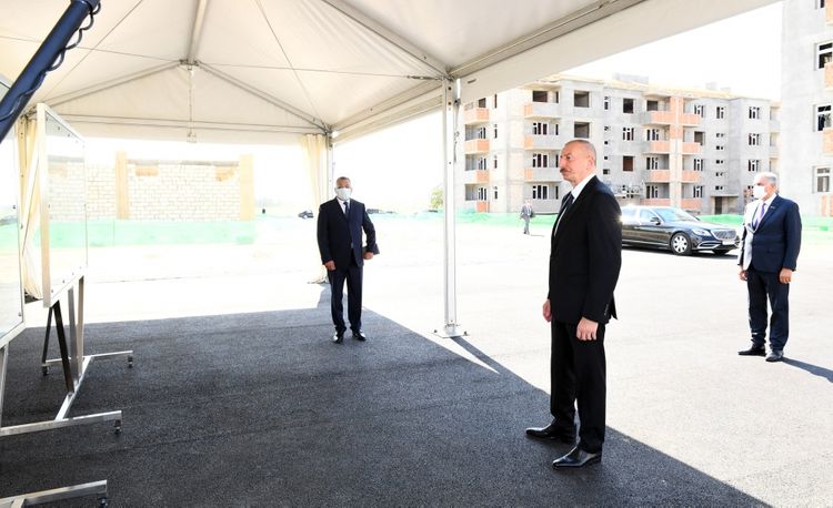 President Ilham Aliyev viewed construction of residential block built for IDPs in Samukh district