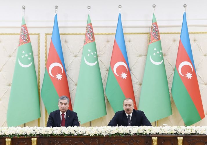 Azerbaijani, Turkmen presidents made press statements - UPDATED