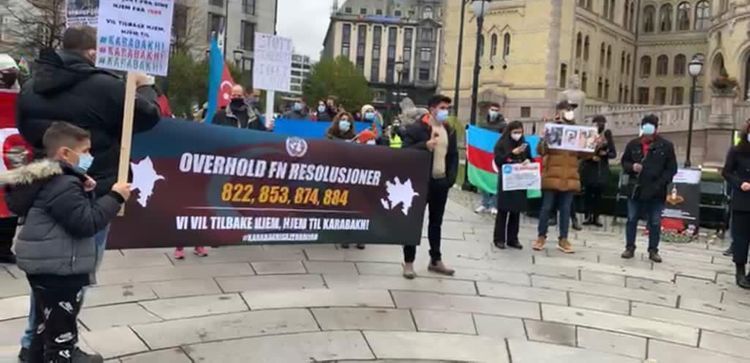 Проживающие в Осло азербайджанцы провели акцию перед зданием парламента - ФОТО
