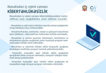 Məsafədən iş rejimi zamanı kibertəhlükəsizliyin təmin edilməsinə dair təlimat hazırlanıb - FOTO
