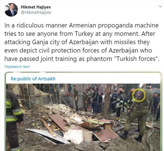Hikmat Hajiyev: "Armenians depict civil protection forces of Azerbaijan as phantom "Turkish forces""