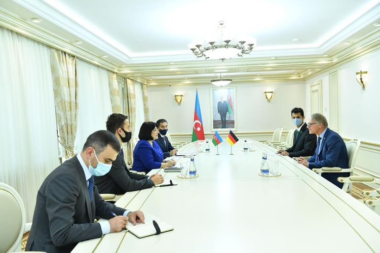 Milli Məclisin Sədri Sahibə Qafarova Almaniyanın ölkəmizdəki fövqəladə və səlahiyyətli səfiri Volfqanq Maniq ilə görüşüb