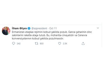 Prezident İlham Əliyev: "Gəncəyə raket hücumu Ermənistanın Vardenis rayonundan həyata keçirilib"