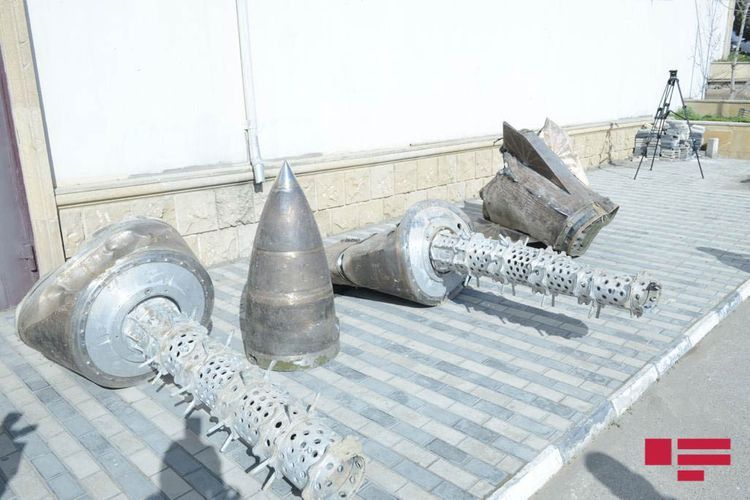 Remains of "Iskander" missiles, used by Armenia against Azerbaijan, being demonstrated
