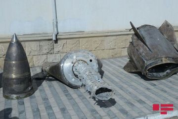  Remains of "Iskander" missiles, used by Armenia against Azerbaijan, being demonstrated