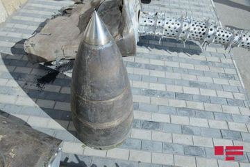  Remains of "Iskander" missiles, used by Armenia against Azerbaijan, being demonstrated