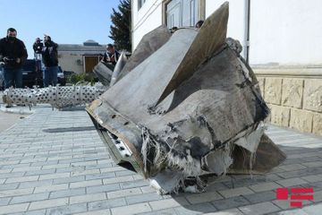  Remains of "Iskander" missiles, used by Armenia against Azerbaijan, being demonstrated