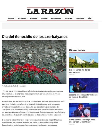 Peru mətbuatında Azərbaycanlıların soyqırımı ilə bağlı material dərc olunub   