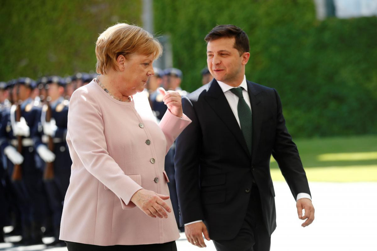 Angela Merkel and  Volodymyr Zelensky