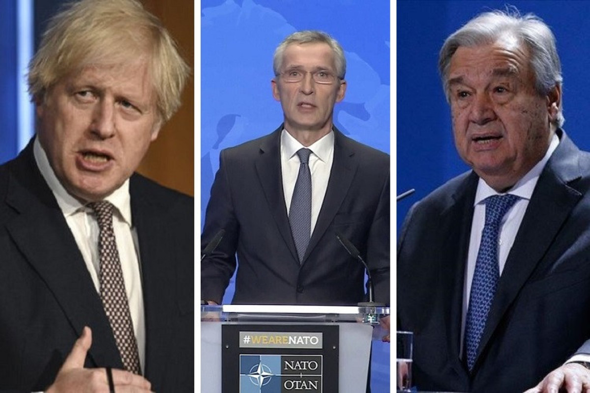 Böyük Britaniyanın Baş naziri Boris Conson, NATO-nun Baş katibi Yens Stoltenberq və BMT-nin Baş katibi Antonio Quterreş