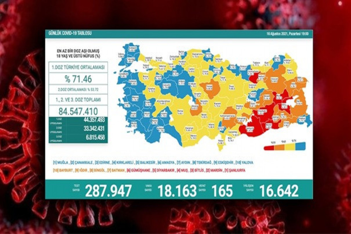 Türkiyədə son sutkada koronavirusdan 165 nəfər ölüb