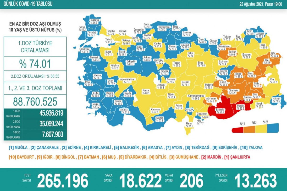 Türkiyədə bu gün koronavirusdan 206 nəfər ölüb