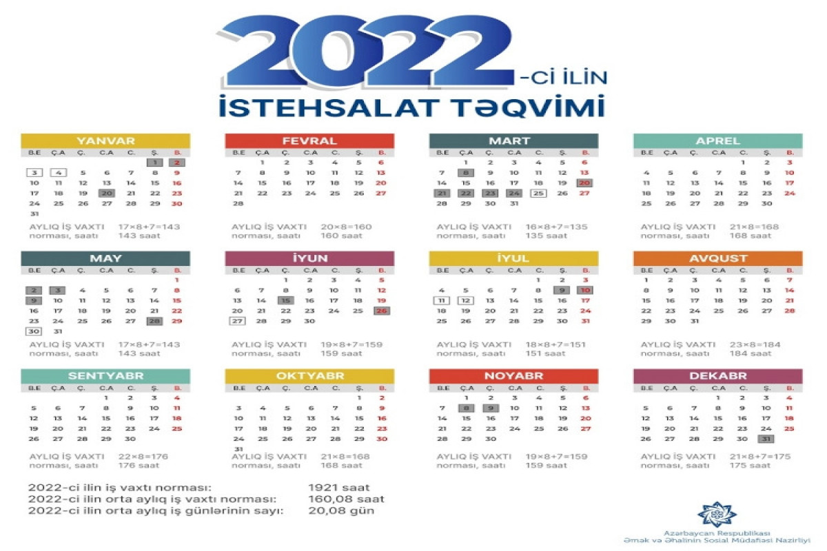 2022-ci il üçün iş vaxtı norması və istehsalat təqvimi