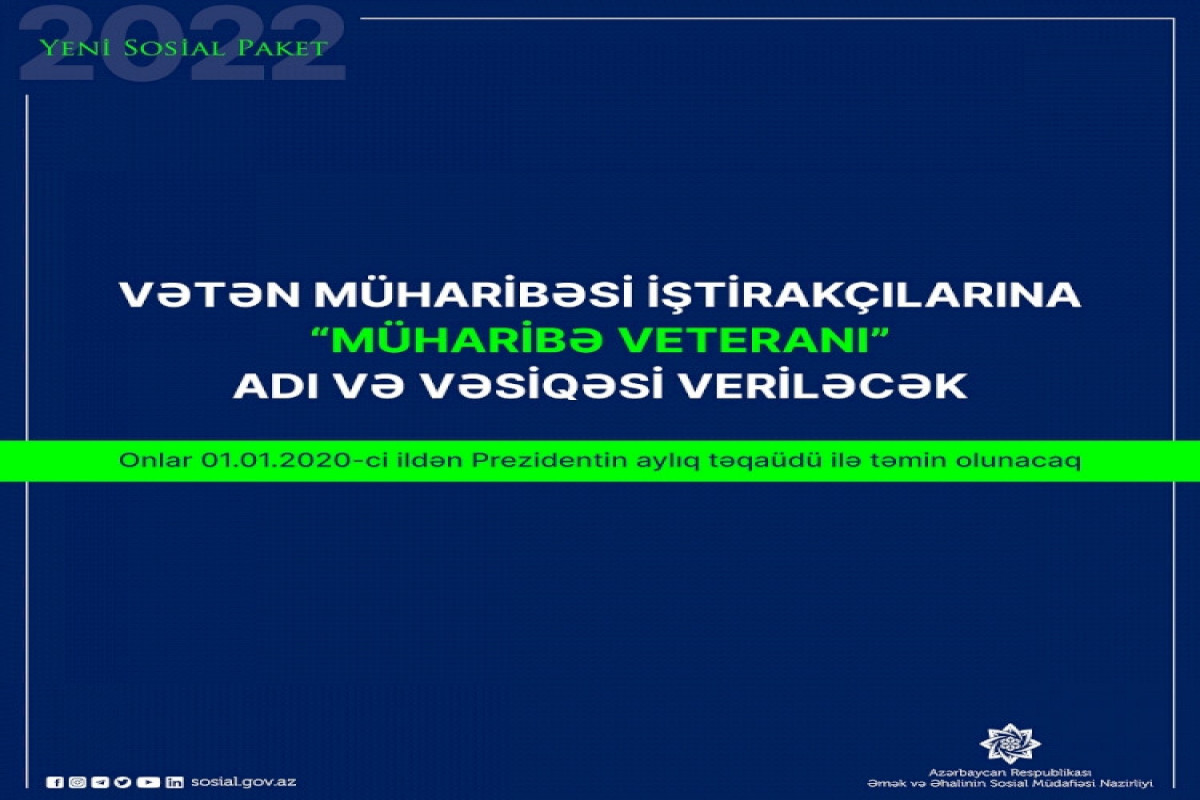 ƏƏSMN Vətən müharibəsi iştirakçılarına “Müharibə veteranı” adı verilməsi ilə bağlı məlumat yayıb