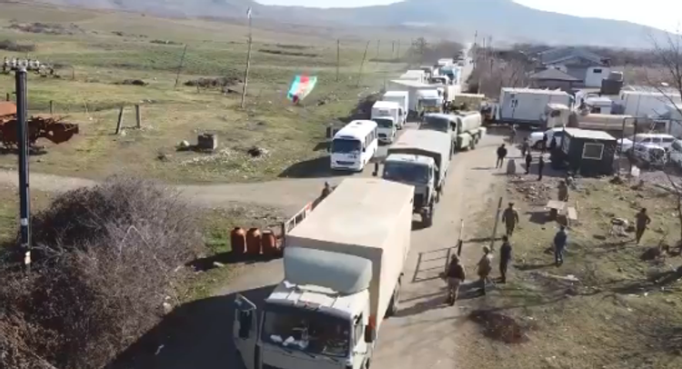Construction materials accompanied by Russian peacekeepers delivered to Shusha