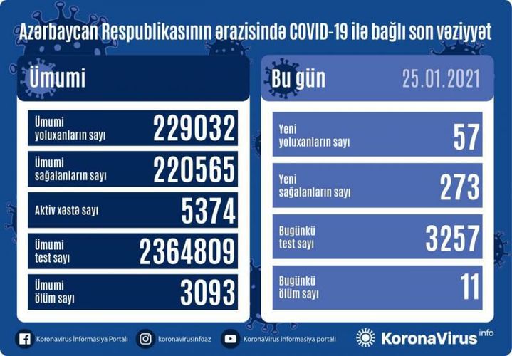 В Азербайджане выявлено еще 57 случаев заражения COVID-19, 273 человека вылечились, 11 человек скончались