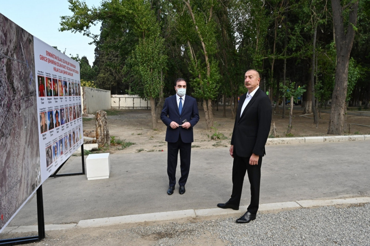 President Ilham Aliyev viewed crime scenes caused by Armenia's missile attacks on Ganja