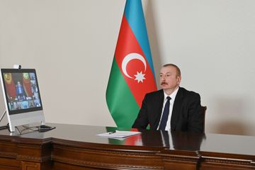 Prezident İlham Əliyev İqtisadi Əməkdaşlıq Təşkilatının onlayn Zirvə toplantısında çıxış edib - YENİLƏNİB-1