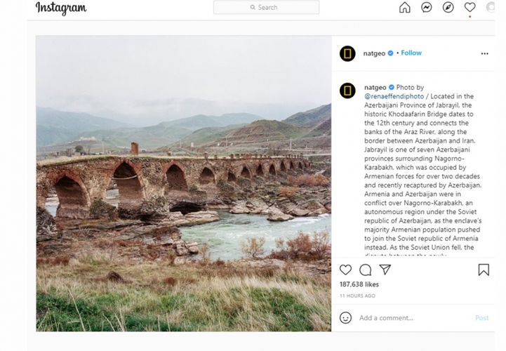 “National Geographic”  "Instagram” səhifəsində Xudafərin körpüsünün fotosunu paylaşıb