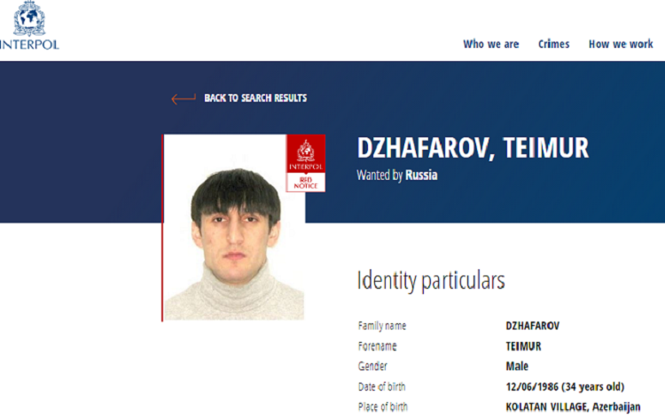 Russia declares wanted an Azerbaijani accused of terrorism