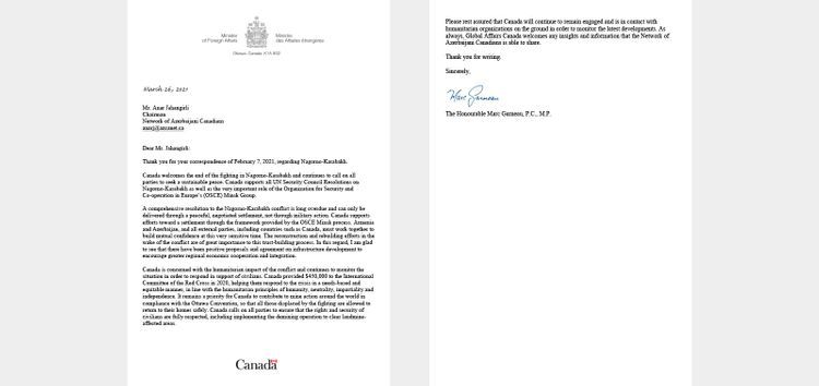 Canadian Foreign Minister responded to letter of our compatriots