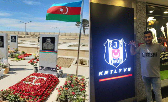 Azərbaycan şəhidinin məzarı üzərinə “FEDA” yazılı “Beşiktaş” şərfi qoyulub
