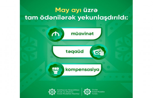 May ayı üzrə bütün müavinət, təqaüd və kompensasiyaların ödənişi həyata keçirilib