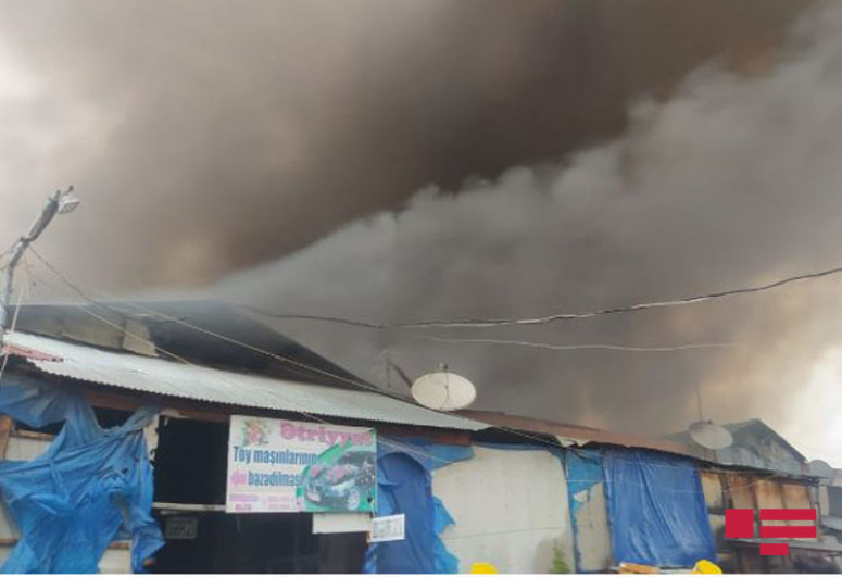 Fire in a shop in the market area in Guloglular village