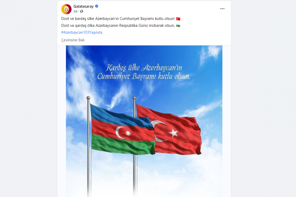 “Qalatasaray” Azərbaycanı təbrik edib