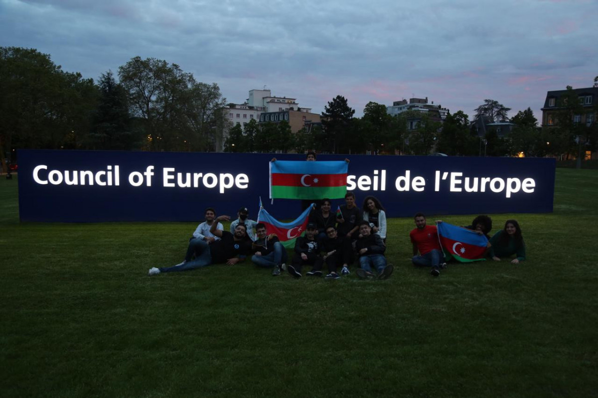Headquarters of Council of Europe lightened with colors of Azerbaijani flag