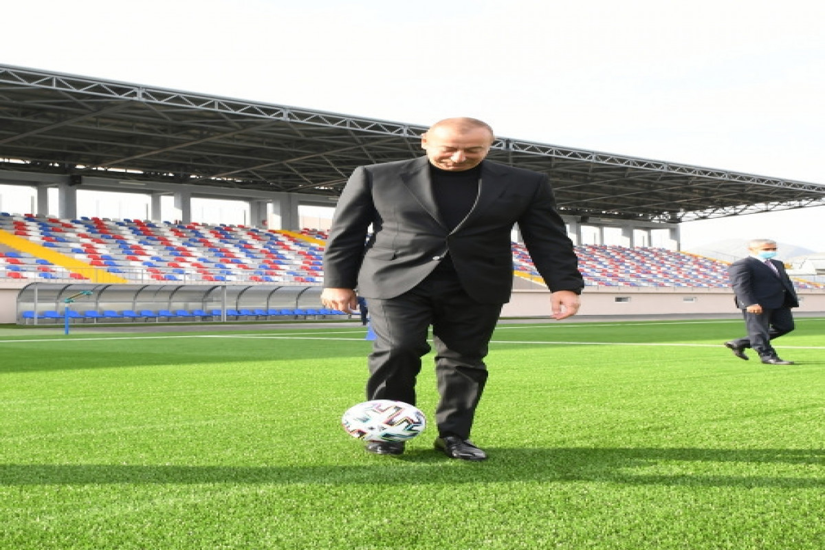Ilham Aliyev and First Lady Mehriban Aliyeva have attended the opening of the Shamakhi city stadium